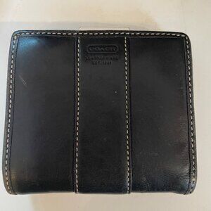 Coach black leather wallet with white contrast stitching
